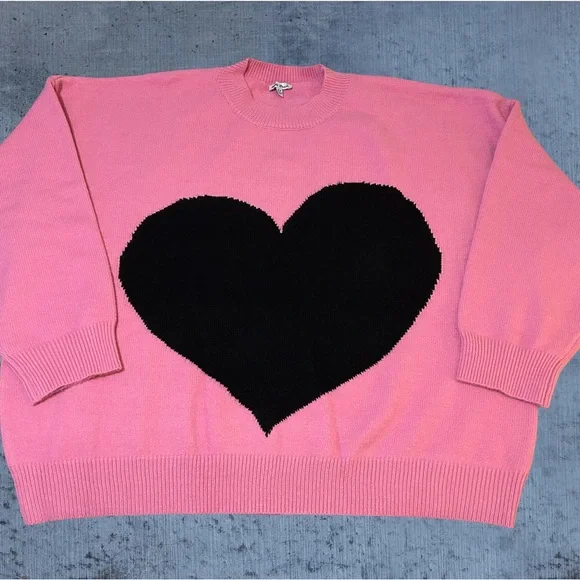 NWOT! WHITE BIRCH, WOMENS 3X LONG SLEEVE PULLOVER PINK SWEATER W/BLACK HEART. - Picture 4 of 14